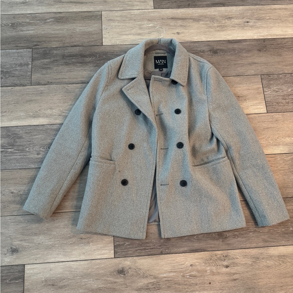 Boohoo Mens Gray Pea Coat